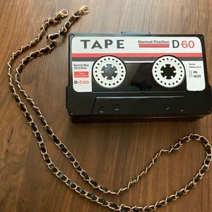 Black Cassette Tape Clutch